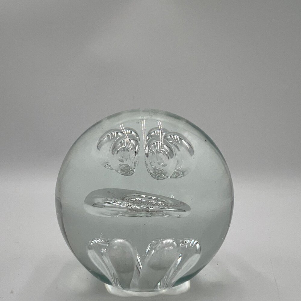 Hand Blown Clear Art Glass Paperweight Teardrop and Moon and Bubbles Shapes Circ